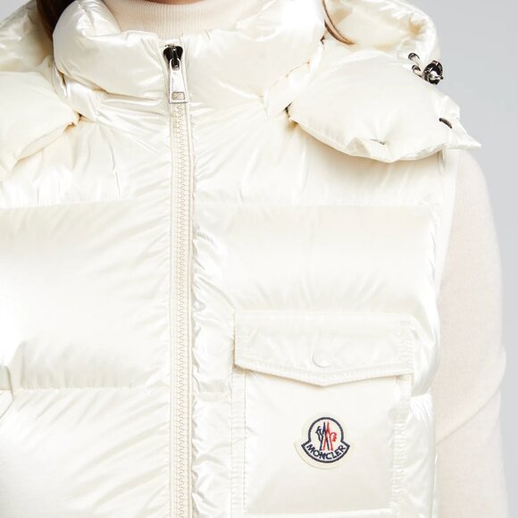 NWT$1550 MONCLER Diotis Hooded Quilted Metallic Pearl Puffer Gilet Vest 1 Small - Picture 5 of 16